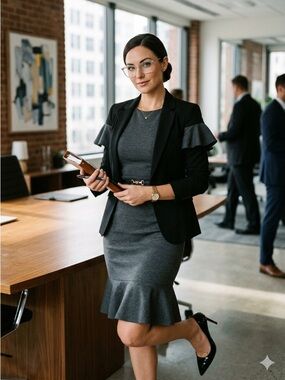 PRISTINE Old Navy Ruffled Ponte-Knit Sheath Dress - Heather Gray - XS Petite
